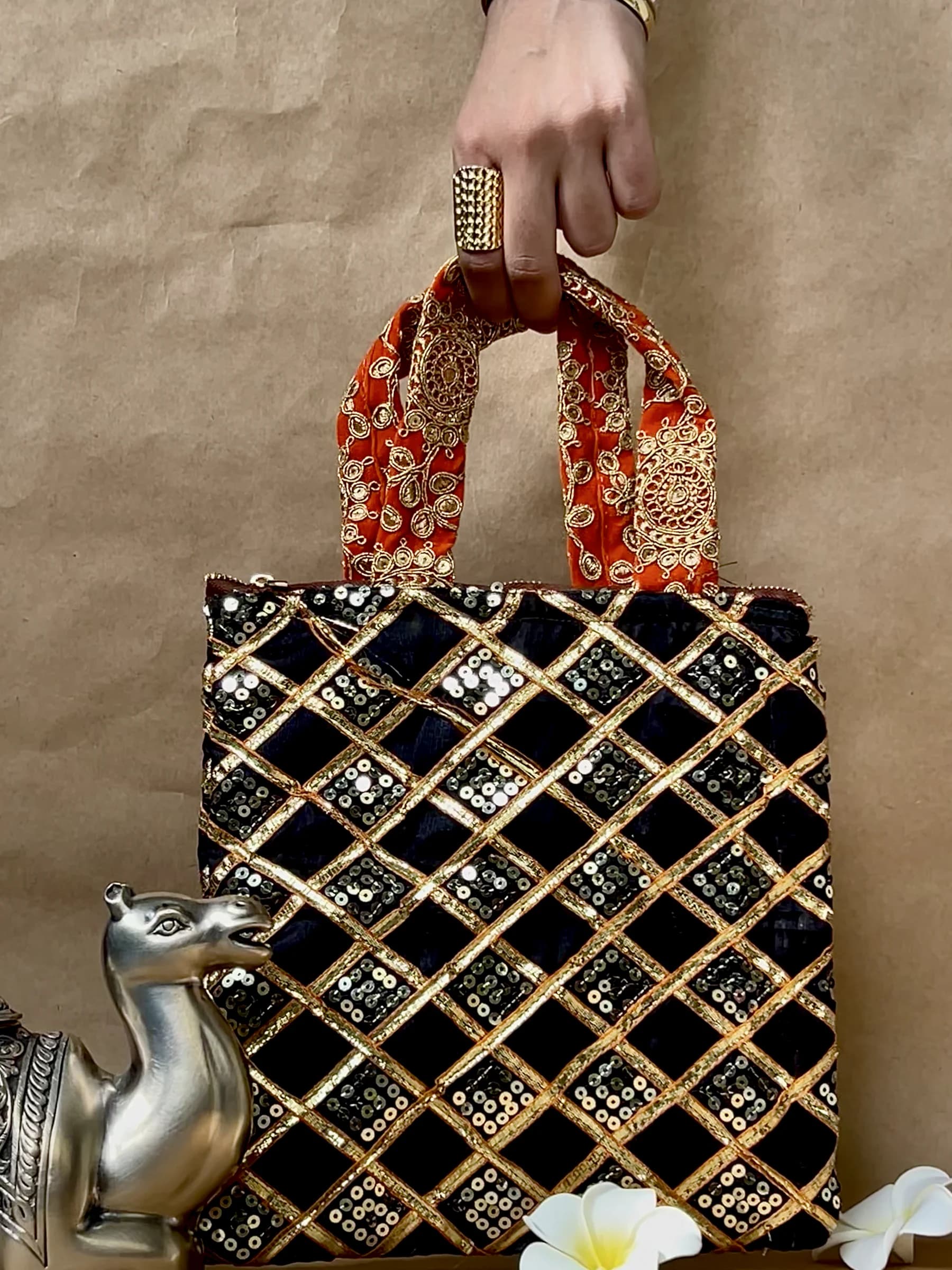 Black Gota Sequin Poly-Blend Bag