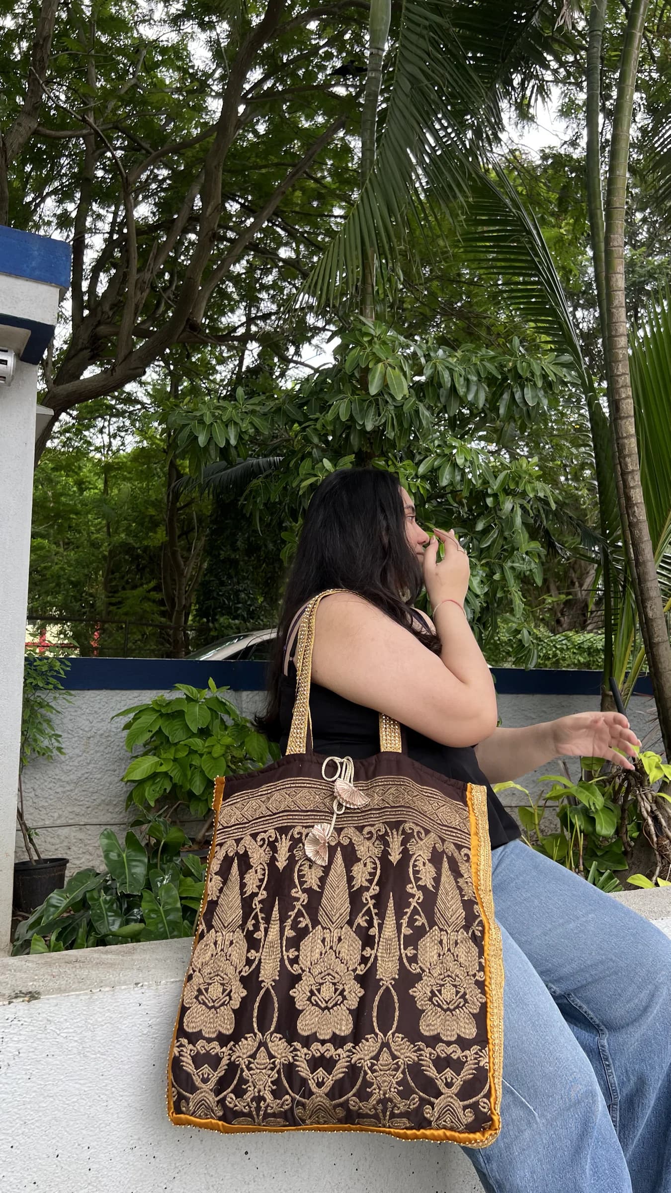 Brown Woven Indonesian Cotton Tote