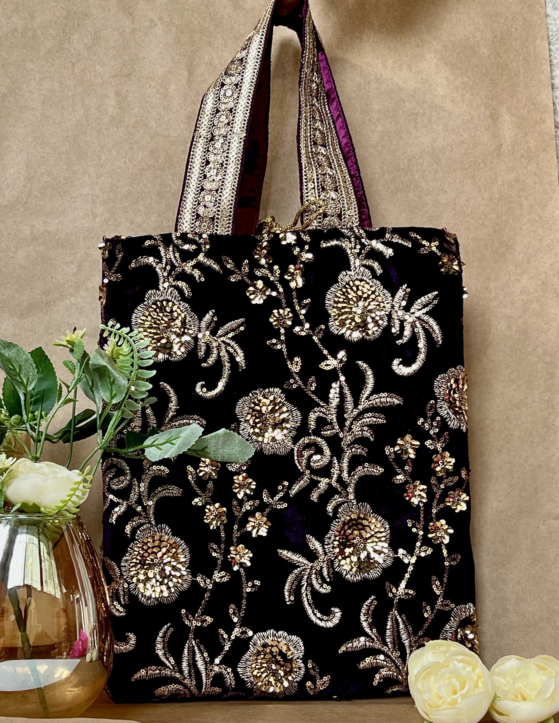Deep Purple Embroidered Velvet Jhola
