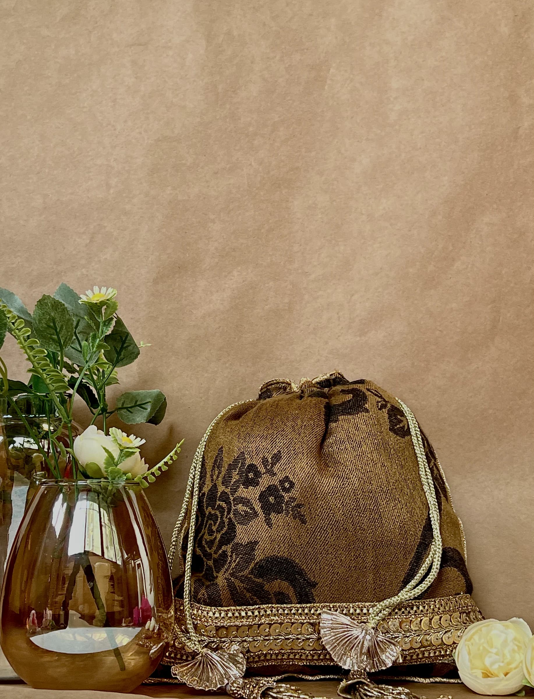 Golden Brown Woven Cotton Potli