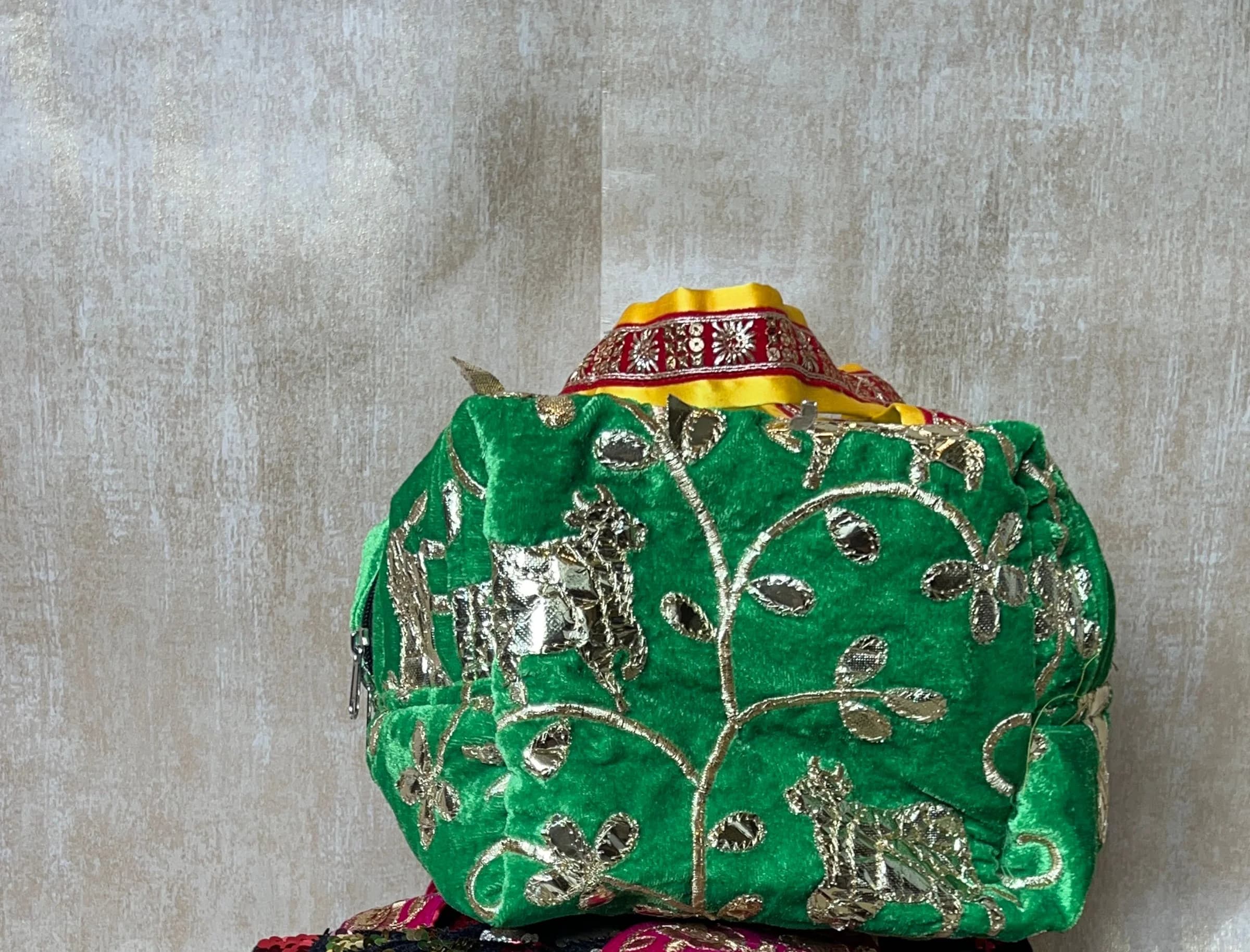 Green Appliqué Velvet Vanity Case