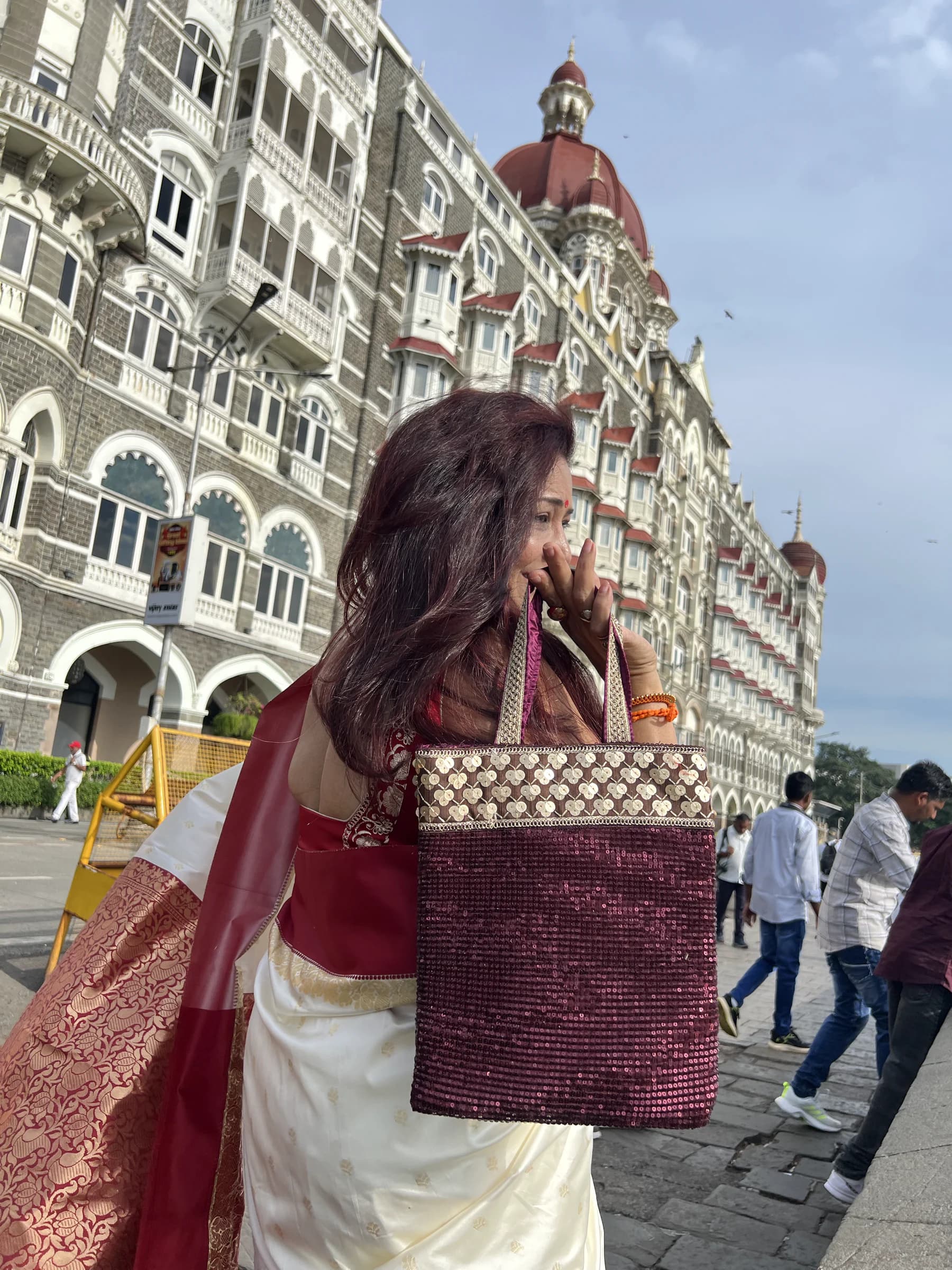 Maroon Sequined Net Bag