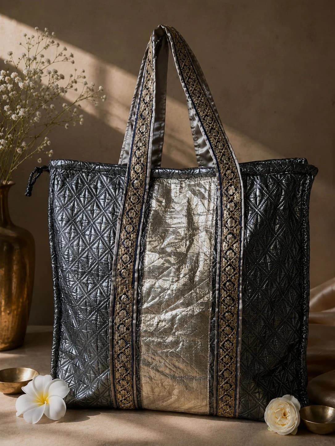 Pewter Textured Boxed Tote