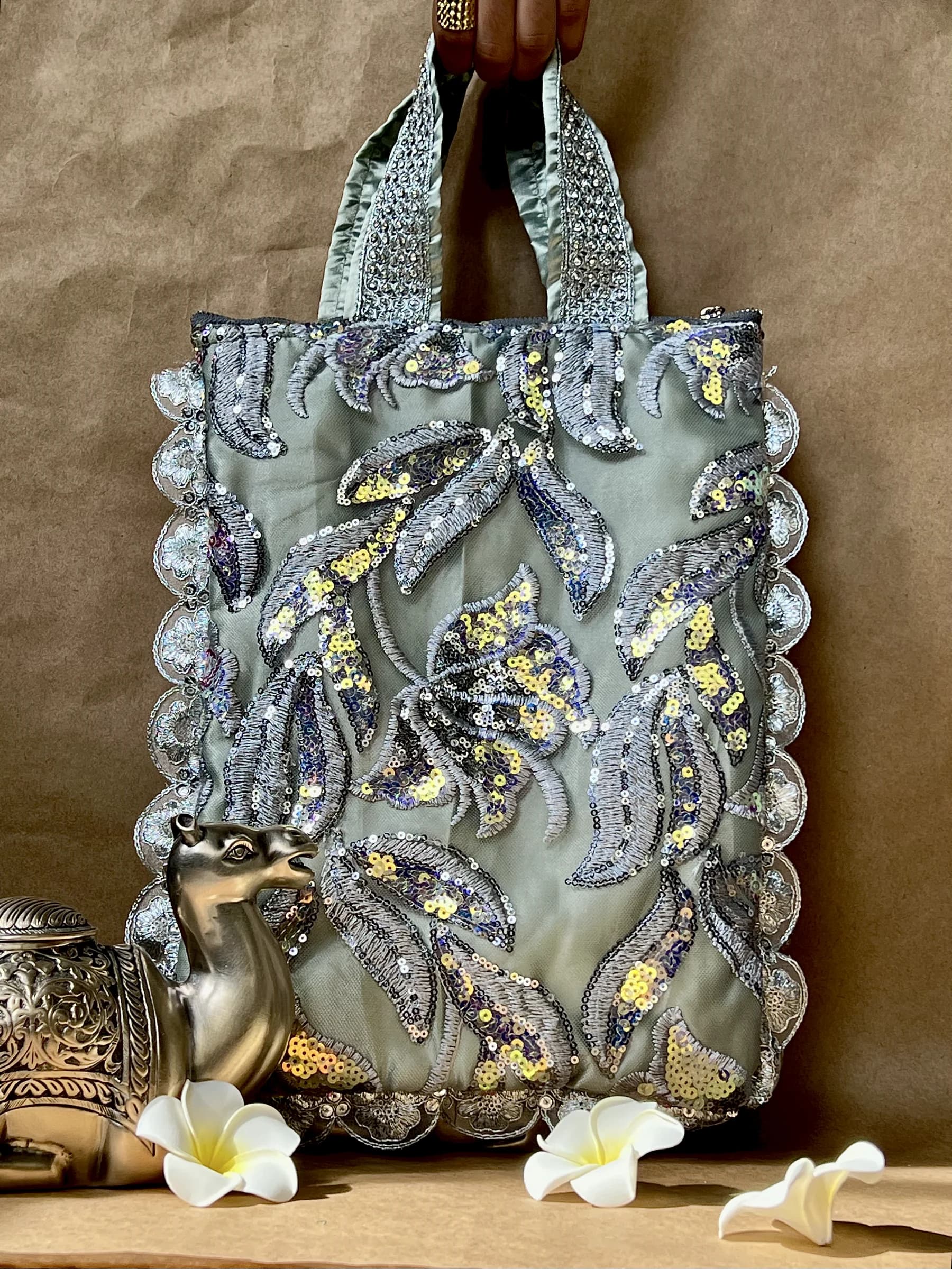 Pistachio Green Sequined Net Bag