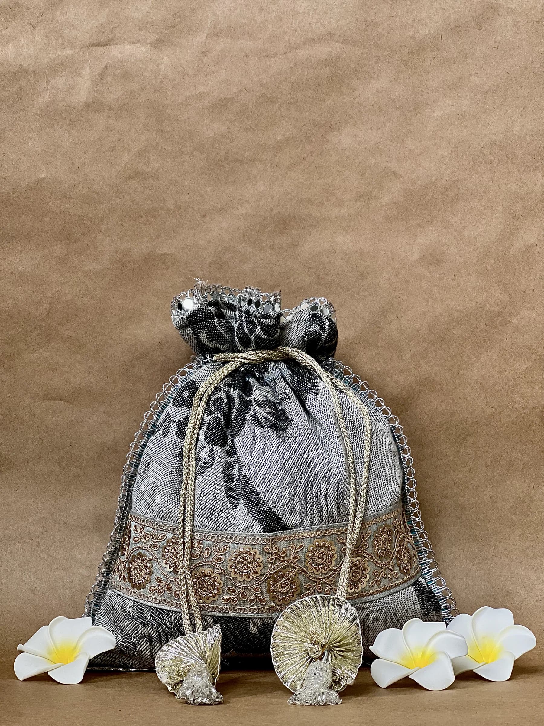 Woven Grey & Black Cotton Potli